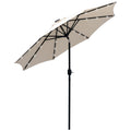 9ft Solar Patio Umbrella Outdoor Sunshade 24 LED Lights Tilt Canopy, Cream