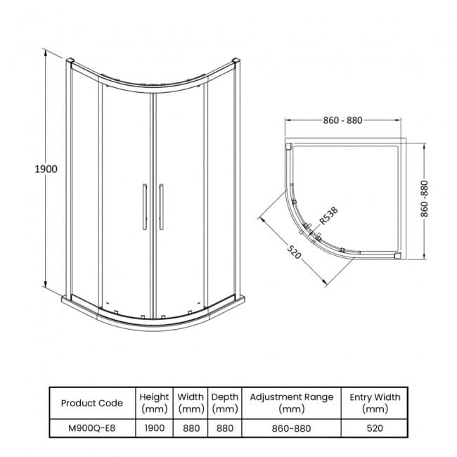 Oasis 8mm Glass 2 Door Quadrant Shower Enclosure