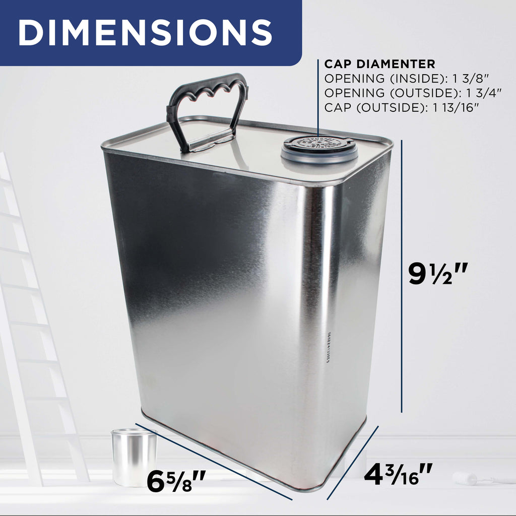 1 Gallon Empty F-Style Metal Rectangular Solvent Can with Caps - Pull-Up Spout, 128 fl. oz. Steel Paint Storage Container Tin - Unlined