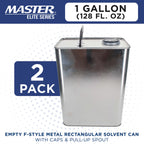 1 Gallon Empty F-Style Metal Rectangular Solvent Can with Caps, Pack of 2 - Pull-Up Spout, 128 fl. oz. Steel Paint Storage Container Tin - Unlined