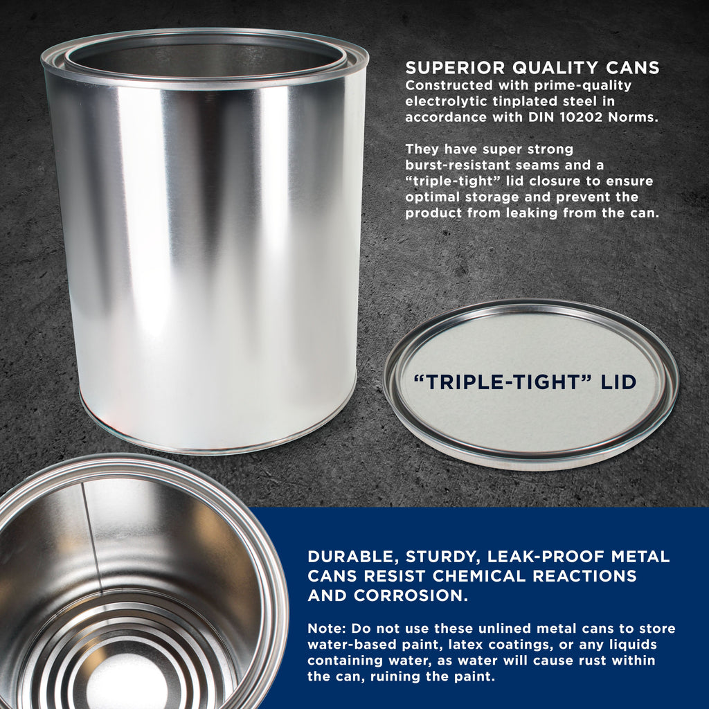 1 Gallon Unlined Empty Metal Paint Can Bucket with Lids, Pack of 8 - Triple Tight Lid Seal, 128 fl. oz. Steel Coating Storage Container Tin