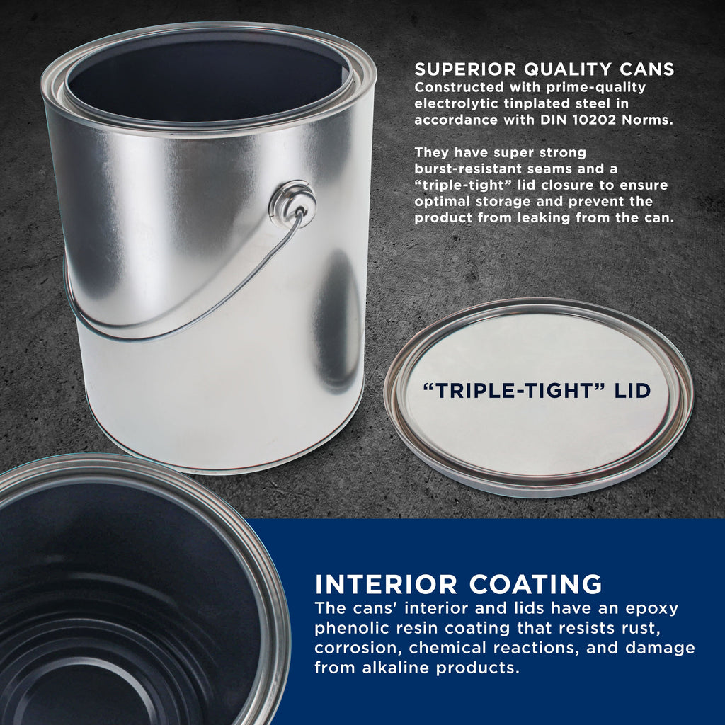 1 Gallon Lined Empty Metal Paint Can Bucket with Lid, Bail Handle - Triple Tight Seal, 128 fl. oz. Steel Coating Storage Container Tin