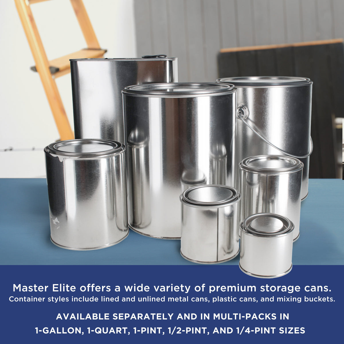1 Gallon Unlined Empty Metal Paint Can Bucket with Lids, Bail Handles, Pack of 2 - Triple Tight Seal, 128 fl. oz. Steel Coating Storage Container Tin
