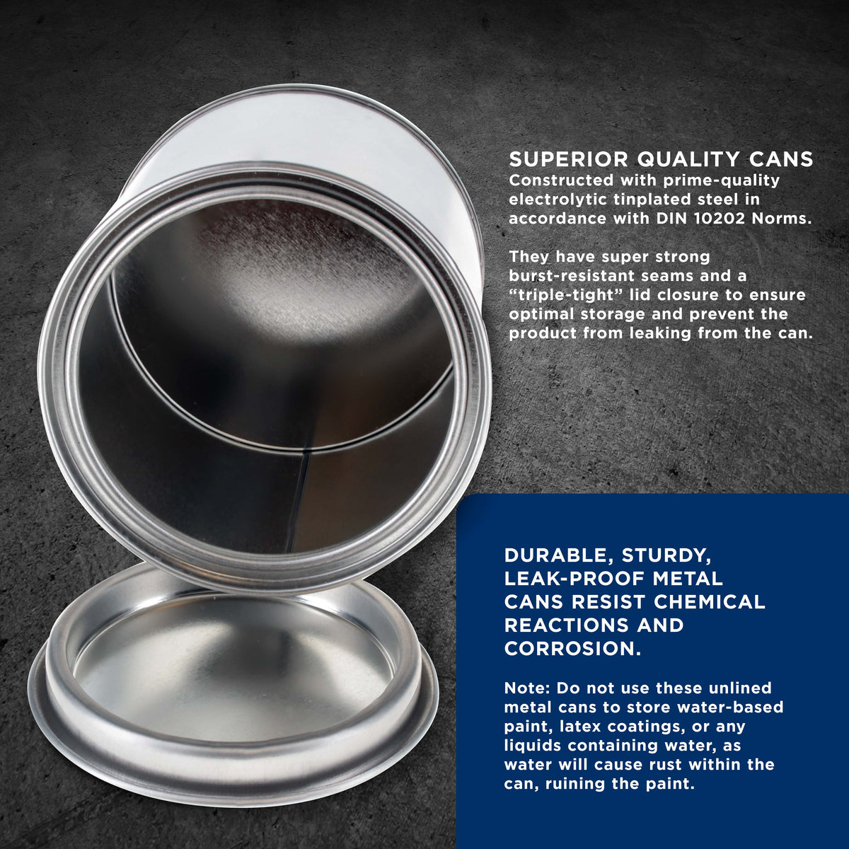 1/2 Pint Unlined Empty Metal Paint Can Bucket with Lids, Pack of 12 - Triple Tight Lid Seal, 8 fl. oz. Steel Coating Storage Container Tin