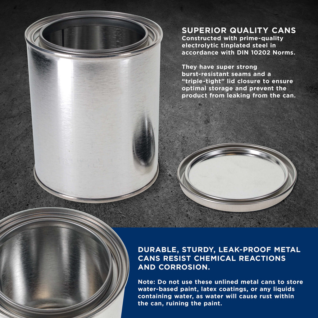 1 Pint Unlined Empty Metal Paint Can Bucket with Lids, 1 Case of 50 - Triple Tight Lid Seal, 16 fl. oz. Steel Coating Storage Container Tin