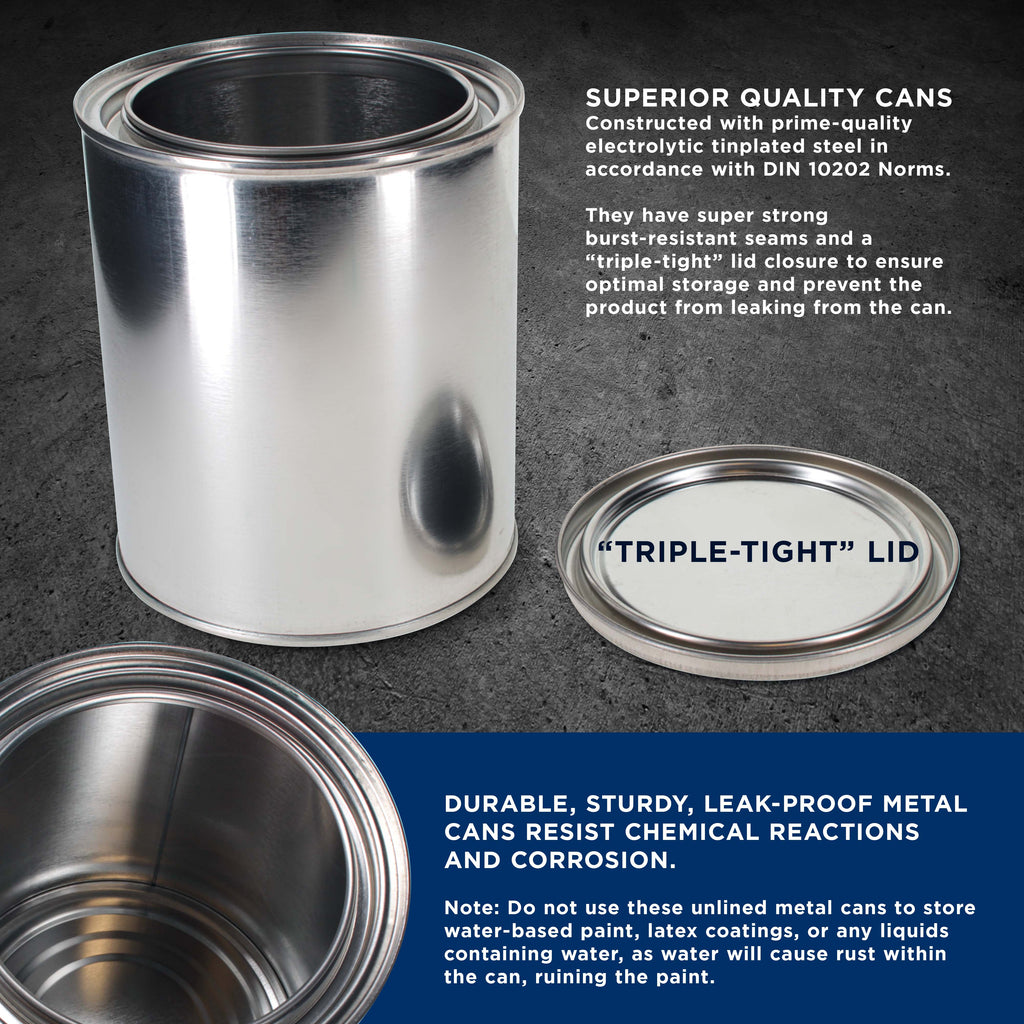 1 Quart Unlined Empty Metal Paint Can Bucket with Lids, Pack of 6 - Triple Tight Lid Seal, 32 fl. oz. Steel Coating Storage Container Tin
