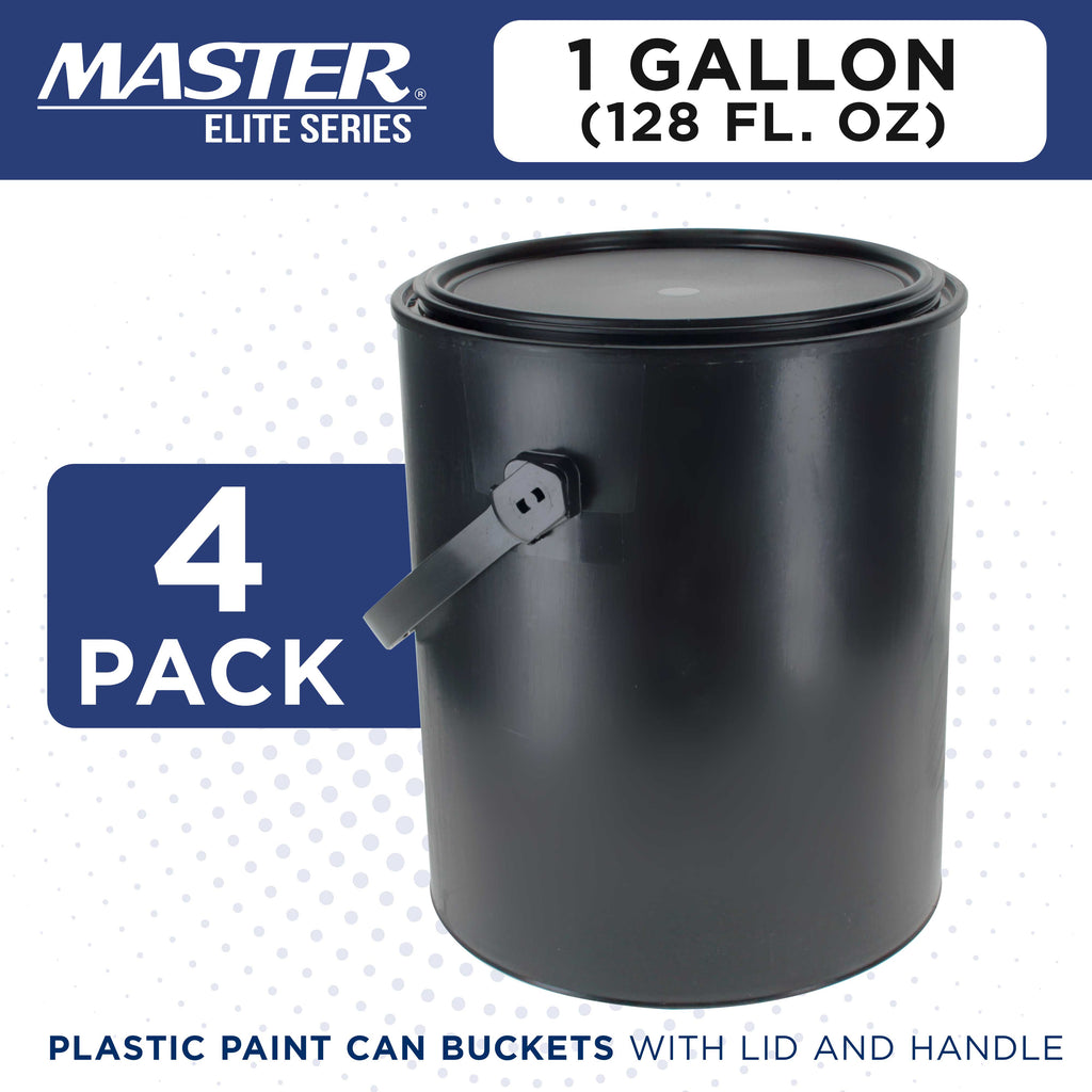 1 Gallon Empty Plastic Paint Can Bucket, Pack of 4 - Triple Lock Airtight Lid Seal, 128 fl. oz. All-Plastic Coating Storage Can, Handle