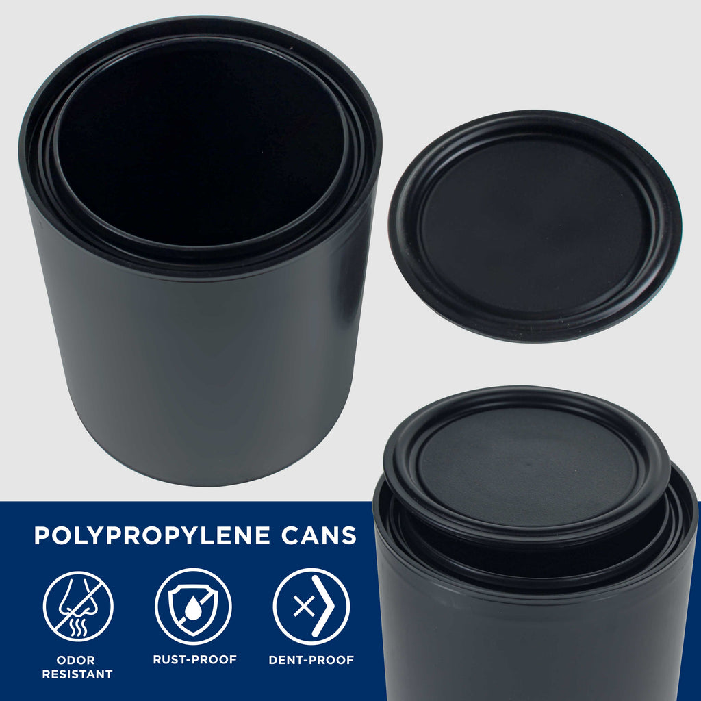 1 Quart Empty Plastic Paint Can Bucket, Pack of 2 - Triple Lock Airtight Lid Seal, 32 fl. oz. All-Plastic Coating Storage Can Pail Handle