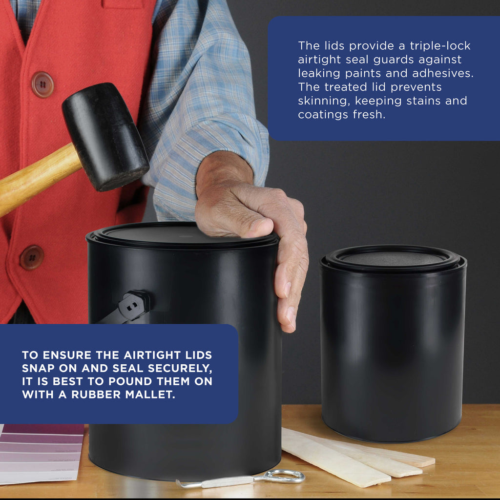 1 Quart Empty Plastic Paint Can Bucket, Pack of 4 - Triple Lock Airtight Lid Seal, 32 fl. oz. All-Plastic Coating Storage Can Pail Handle