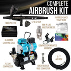 Cool Runner II Dual Fan Air Storage Tank Compressor System Kit with Plus Elite Performance Airbrush Set, Case, 0.3mm Tip