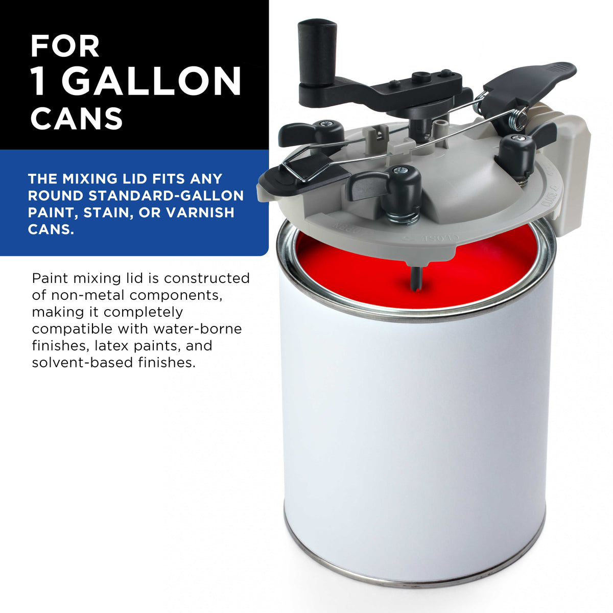 Paint Can Mixing Lid & Pouring Spout, 1 Gallon Size, Pack of 6 - Mix Blade for Easy, Mess-Free Stirring, Pouring Storing - Pistol Grip Handle