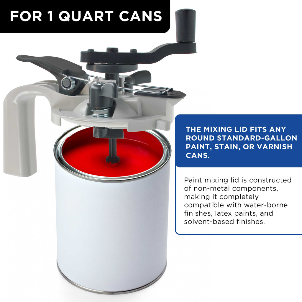 Paint Can Mixing Lid & Pouring Spout, 1 Quart Size - Mix Blade for Easy, Mess-Free Stirring, Pouring, Storing - Pistol Grip Handle