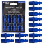 Series 12 Piece Industrial I / M Type Plug Air Fittings Set with 1/4" NPT Male Threads - Attach to Quick-Connect Couplers, Hoses, Compressors, Pneumatic Air Tools, Spray Guns, Sanders