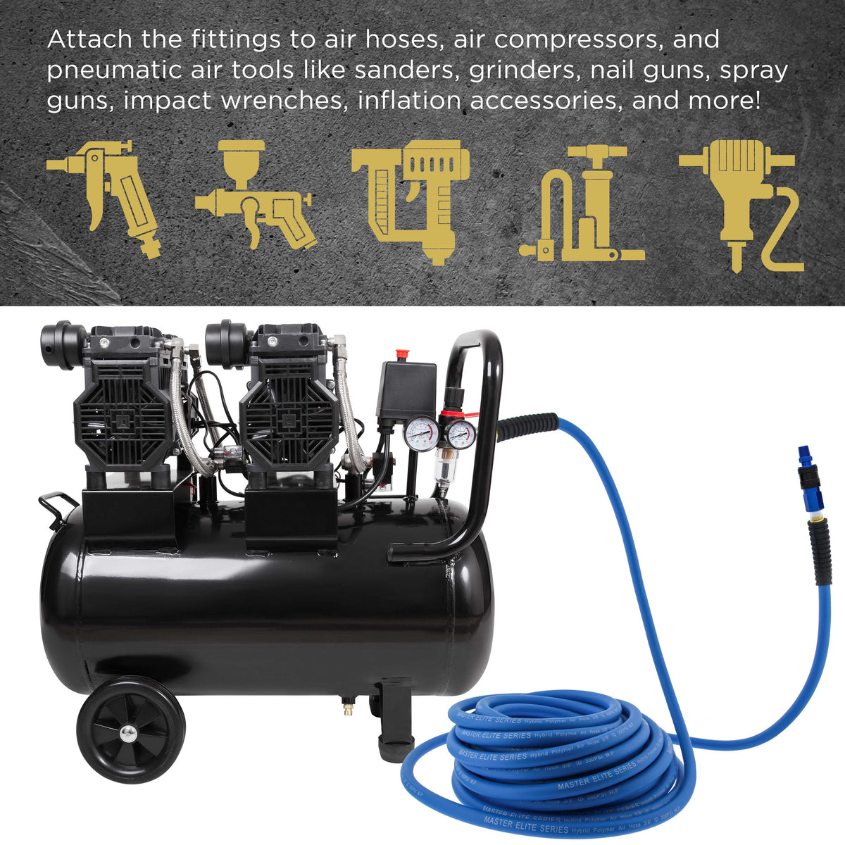 Series 12 Piece Industrial I / M Type Plug Air Fittings Set with 1/4" NPT Male Threads - Attach to Quick-Connect Couplers, Hoses, Compressors, Pneumatic Air Tools, Spray Guns, Sanders