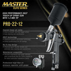 Performance PRO-22 HVLP Air Spray Paint Gun with 1.0mm Tip, 150ml Cup, Air Pressure Regulator Gauge - Air Paint Sprayer Gun for Cars, Painting Base &