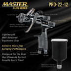 Performance PRO-22 HVLP Air Spray Paint Gun with 1.0mm Tip, 150ml Cup, Air Pressure Regulator Gauge - Air Paint Sprayer Gun for Cars, Painting Base &