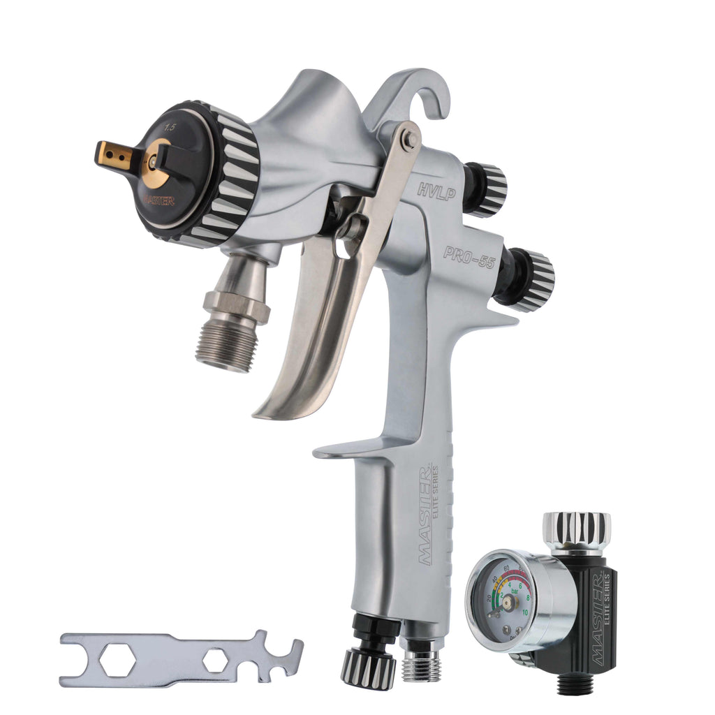 PRO-55 HVLP Automotive Spray Paint Gun with 1.5mm Tip - Pressure Feed Spray Gun for Painting Car Basecoats, Clearcoats, Industrial Coatings & Woodworking Coatings - Superior Atomization