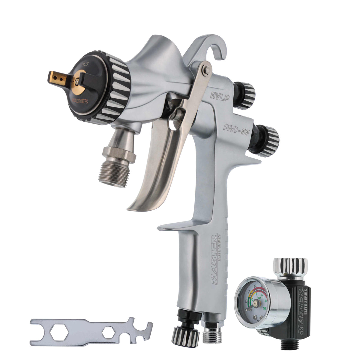 PRO-55 HVLP Automotive Spray Paint Gun with 1.5mm Tip - Pressure Feed Spray Gun for Painting Car Basecoats, Clearcoats, Industrial Coatings & Woodworking Coatings - Superior Atomization