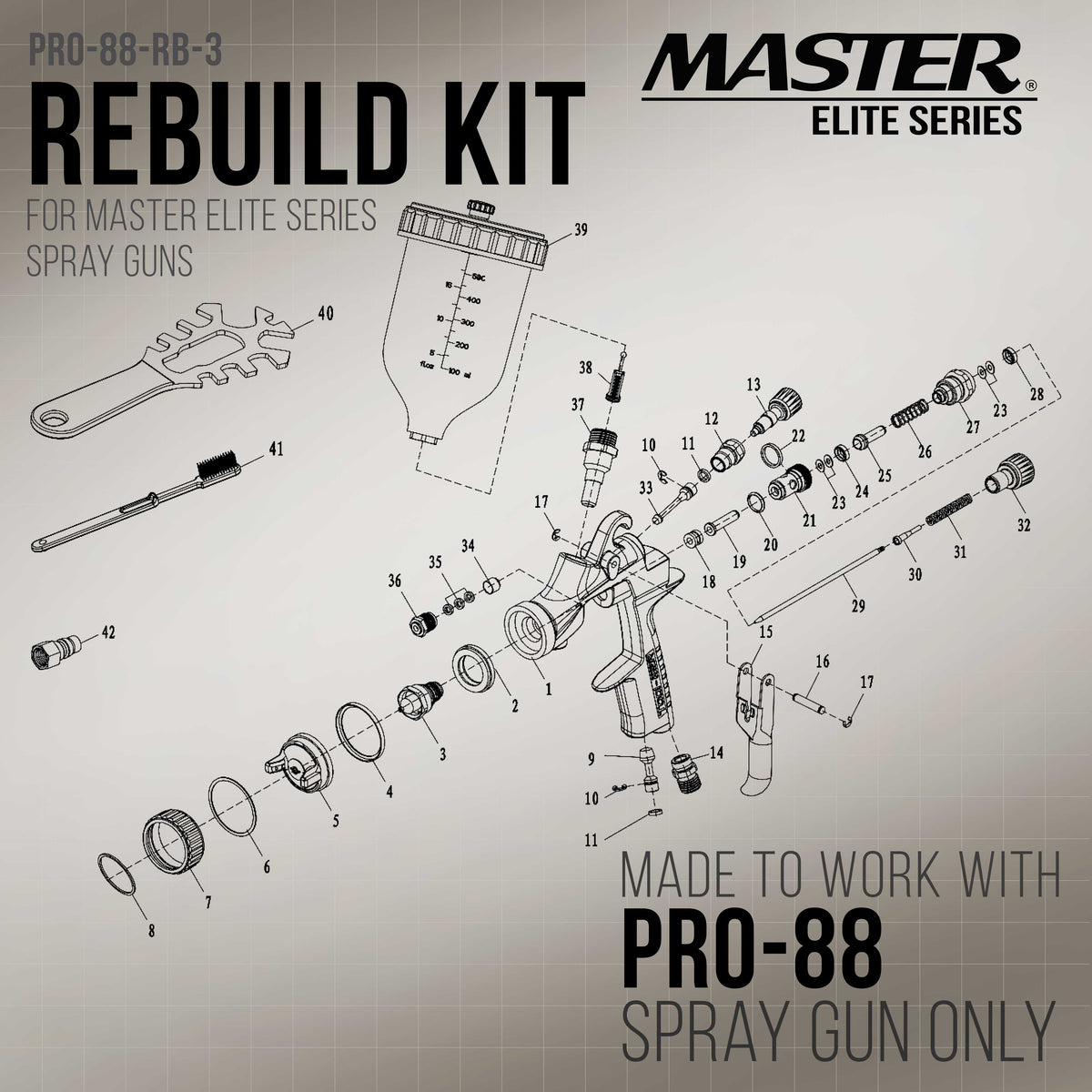 HVLP Spray Gun Airflow Control Assembly, Rebuild Kit #3 - Air Adjusting Knob, Rod and Seals - For PRO-88 HVLP Spray Guns