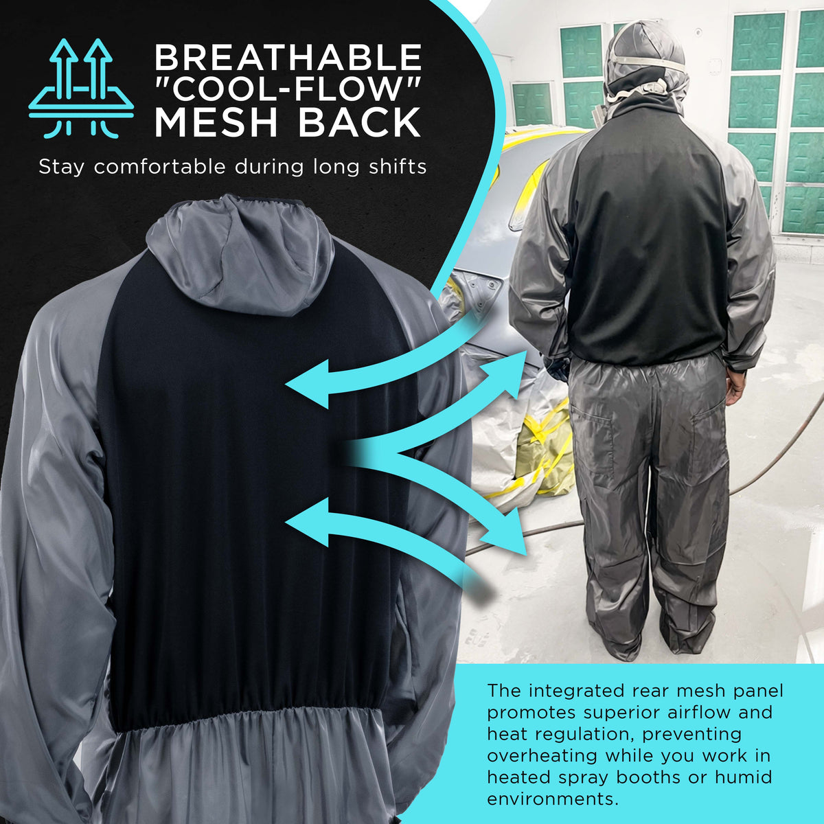 Reusable Anti-Static Automotive Paint Suit (Medium) - Breathable Protective Auto Spray Paint Coveralls with Hood & Mesh Back - Polyester
