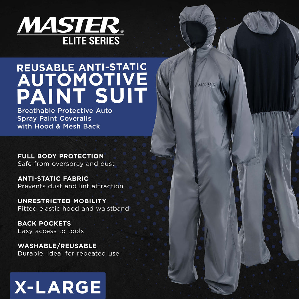 Reusable Anti-Static Automotive Paint Suit (XL) - Breathable Protective Auto Spray Paint Coveralls with Hood & Mesh Back - Polyester