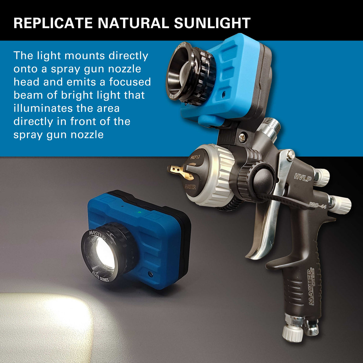 Rechargeable Spray Gun Mount Color Match Light, 500 Lumen LED, CRI 95+ - Replicates Natural Sunlight, Illuminates Paint Surface