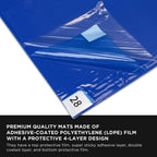 Sticky Tacky Adhesive Cleanroom Floor Mats, 24" x 36", 4 Packs of 30 Blue Sheets - Trap Debris, Laboratory, Spray Booth, Construction