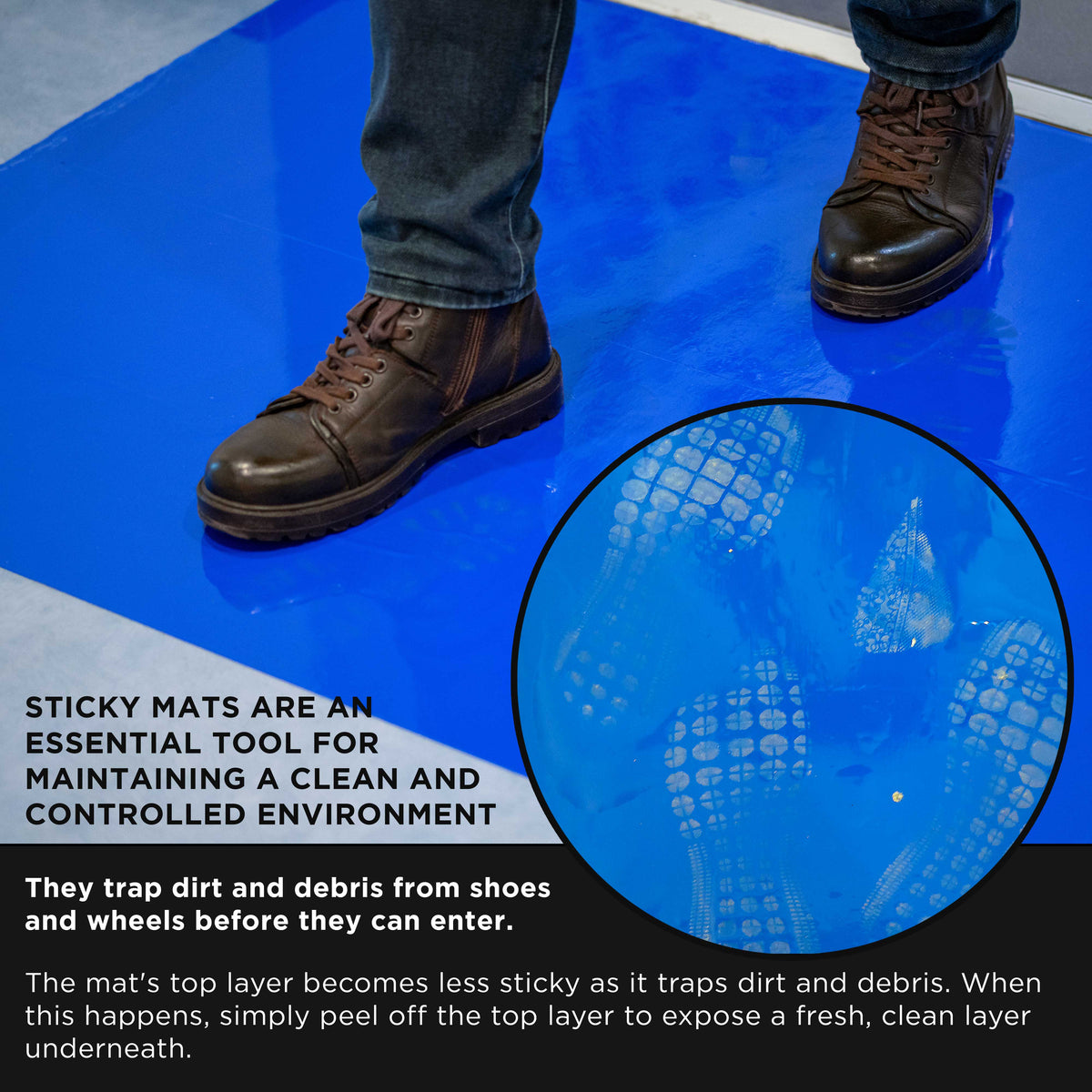 Sticky Tacky Adhesive Cleanroom Floor Mats, 24" x 36", 4 Packs of 30 Blue Sheets - Trap Debris, Laboratory, Spray Booth, Construction