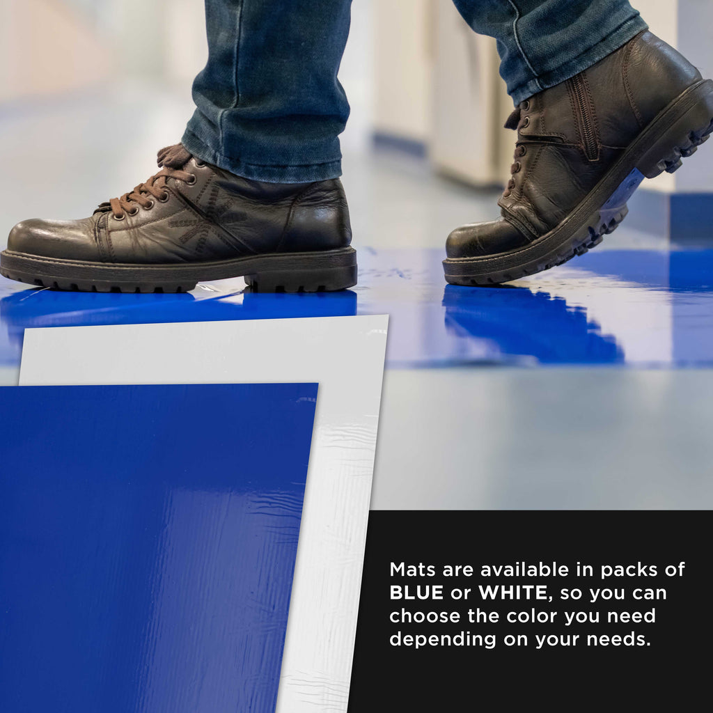 Sticky Tacky Adhesive Cleanroom Floor Mats, 24" x 36", 4 Packs of 30 Blue Sheets - Trap Debris, Laboratory, Spray Booth, Construction