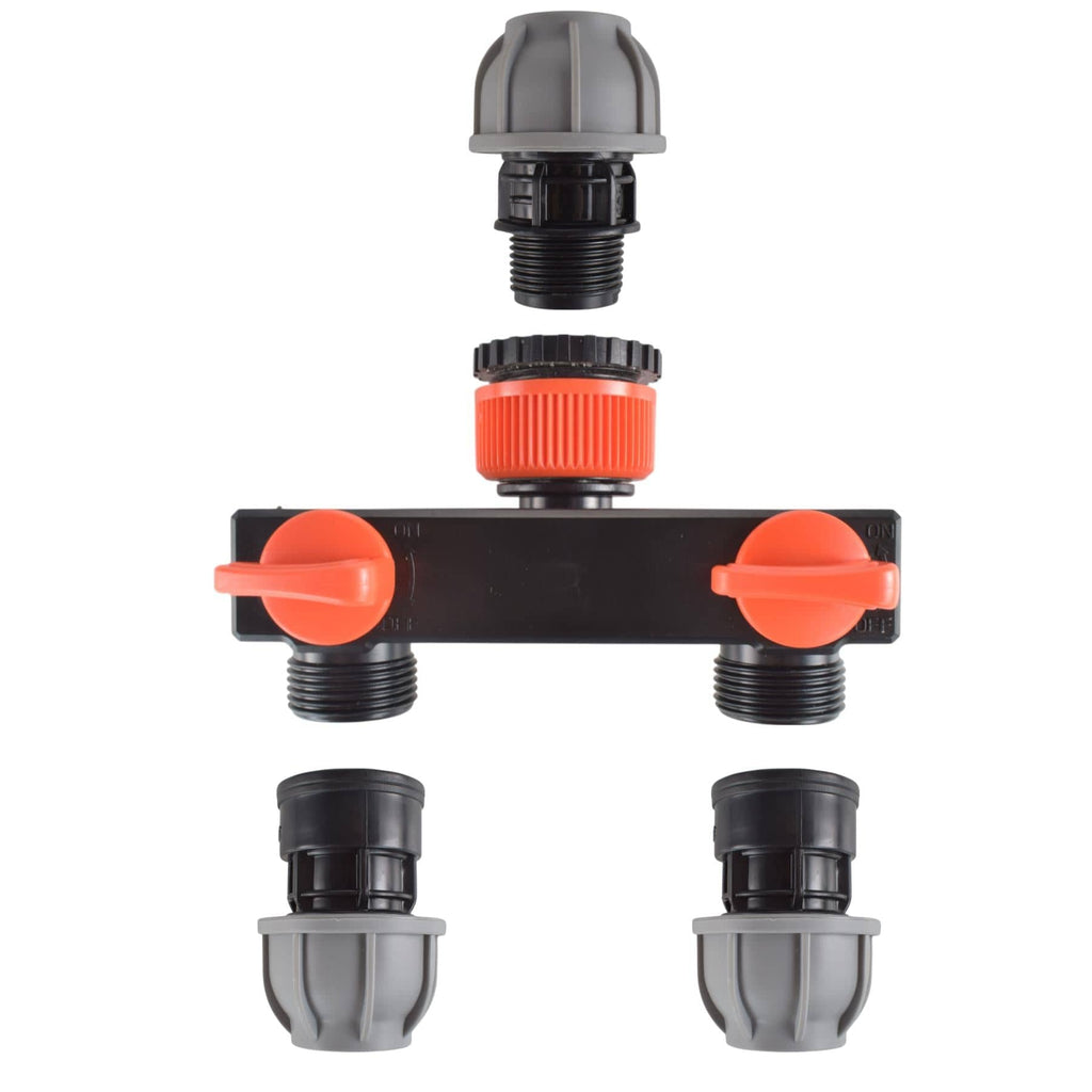 Tap Splitter with Valves and 25mm MDPE Straight Inlet/Outlet Kit