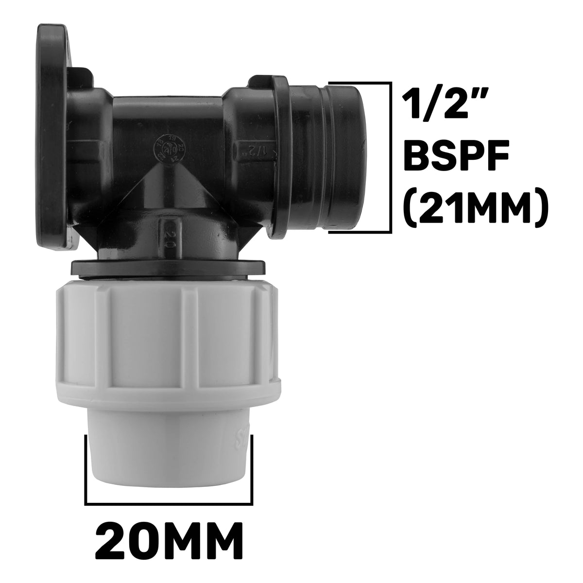 Wall Flange Kit 20mm MDPE - Brass Garden Tap 1/2" Barb
