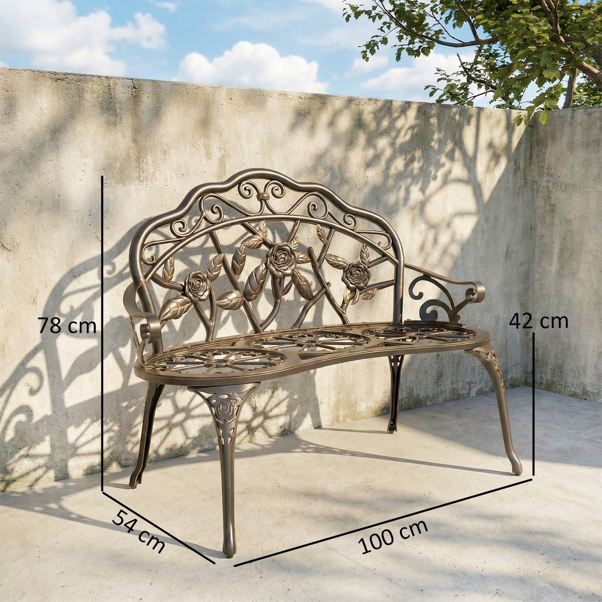 Outsunny Cast Aluminium Garden Bench - Bronze Tone