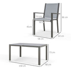 6 Seater Garden Dining Set with Stackable Armchairs, WPC Top Dining Table, Outdoor Table and Chairs, Garden Furniture Set, Light Grey