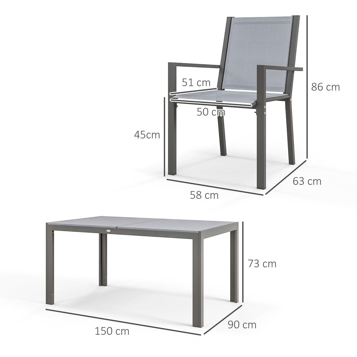 6 Seater Garden Dining Set with Stackable Armchairs, WPC Top Dining Table, Outdoor Table and Chairs, Garden Furniture Set, Light Grey
