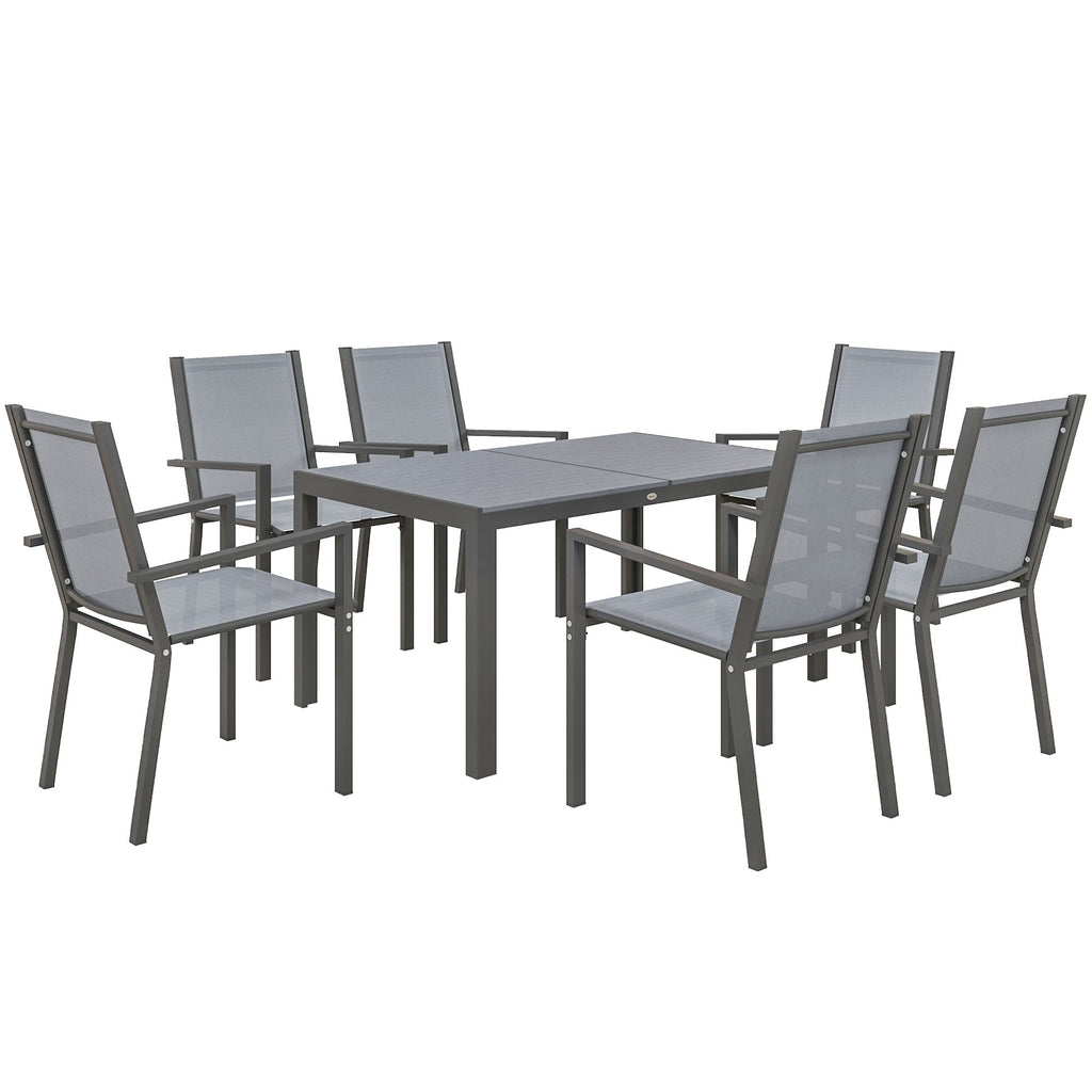 6 Seater Garden Dining Set with Stackable Armchairs, WPC Top Dining Table, Outdoor Table and Chairs, Garden Furniture Set, Light Grey