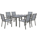 6 Seater Garden Dining Set with Stackable Armchairs, WPC Top Dining Table, Outdoor Table and Chairs, Garden Furniture Set, Light Grey