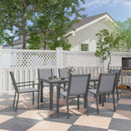 6 Seater Garden Dining Set with Stackable Armchairs, WPC Top Dining Table, Outdoor Table and Chairs, Garden Furniture Set, Light Grey