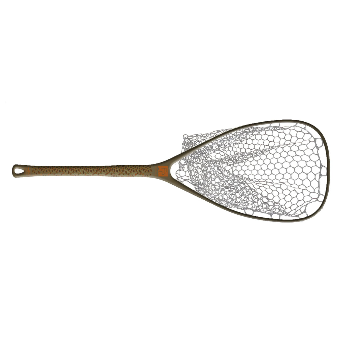 Fishpond Middle Fork Net 2.0 with a long handle and large, lightweight rubber mesh net designed for fishing, featuring a durable frame and ergonomic grip for easy catch and release.
