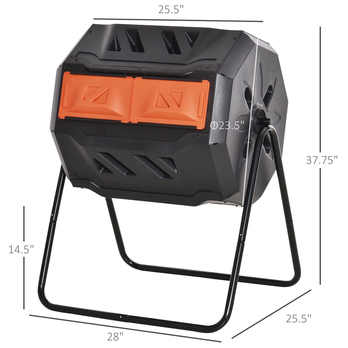 Tumbling Compost Bin Outdoor 360 Degrees Dual Chamber Rotating Composter 43 Gallon, Orange