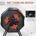 160L Tumbling Compost Bin Outdoor Dual Chamber 360¡ã Rotating Composter, Garden Compost Bin w/ Sliding Doors & Solid Steel Frame, Orange