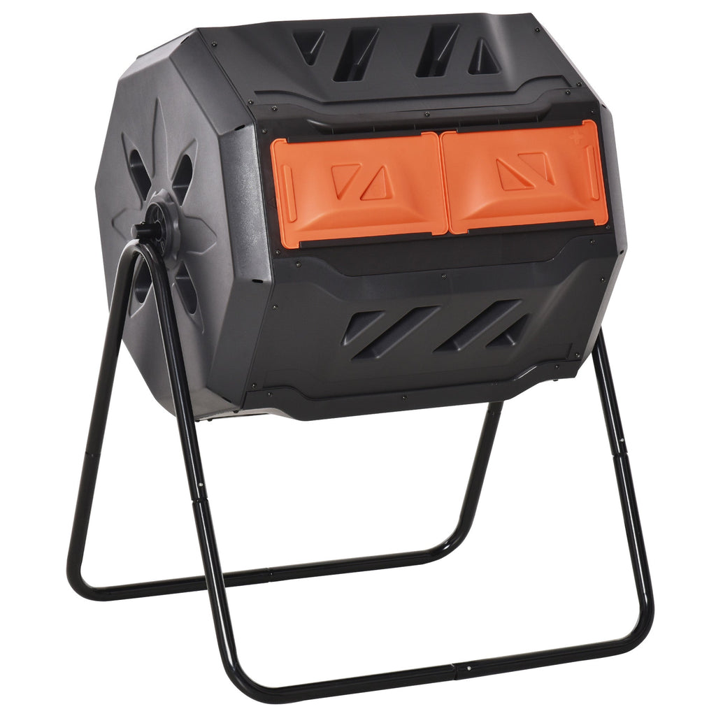 Tumbling Compost Bin Outdoor 360 Degrees Dual Chamber Rotating Composter 43 Gallon, Orange