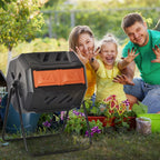 160L Tumbling Compost Bin Outdoor Dual Chamber 360¡ã Rotating Composter, Garden Compost Bin w/ Sliding Doors & Solid Steel Frame, Orange