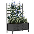 Raised Bed for Garden with Trellis, Galvanised Planter Box with Diamond Pattern, Drainage Holes for Vegetables, Herbs and Flowers, 90 x 40 x 120 cm, Black