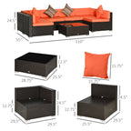 7-Piece PE Rattan Sectional Sofa Set with Glass Top and Cushions, Orange