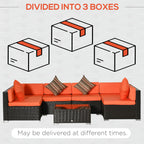 7-Piece PE Rattan Sectional Sofa Set with Glass Top and Cushions, Orange
