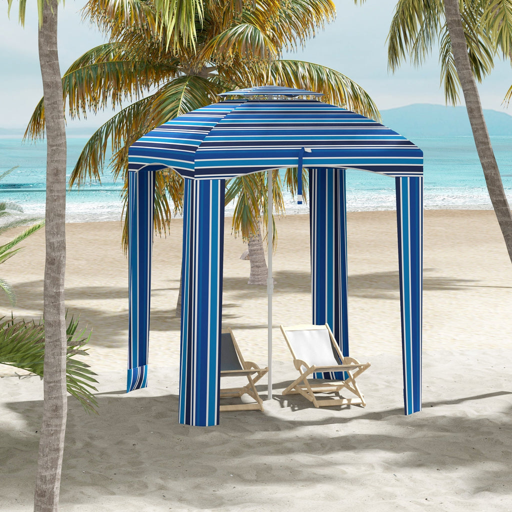 5.8' x 5.8' Cabana Umbrella with Walls & Vents, Blue Stripe