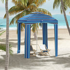 5.8' x 5.8' Cabana Umbrella with Walls & Vents, Blue Stripe
