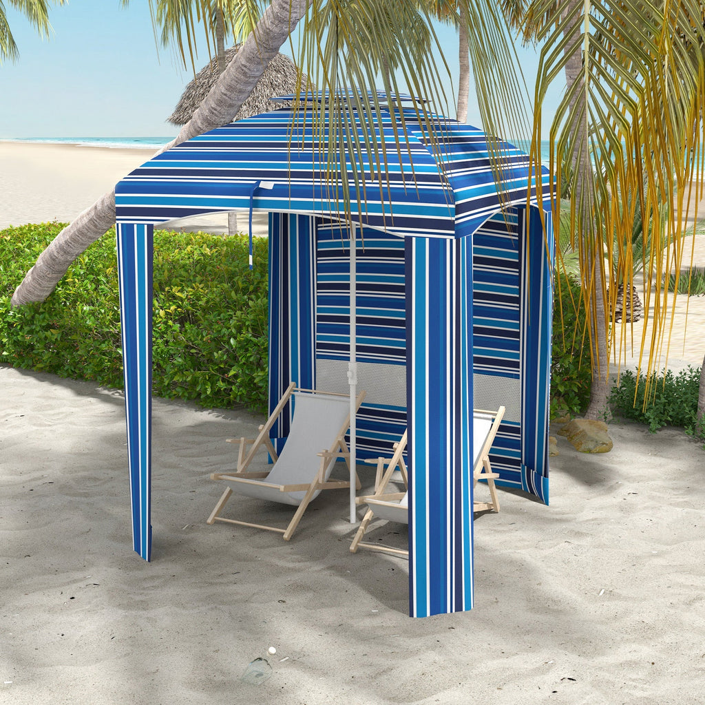 5.8' x 5.8' Cabana Umbrella with Walls & Vents, Blue Stripe
