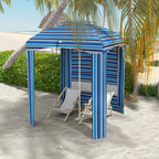 5.8' x 5.8' Cabana Umbrella with Walls & Vents, Blue Stripe