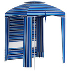 5.8' x 5.8' Cabana Umbrella with Walls & Vents, Blue Stripe
